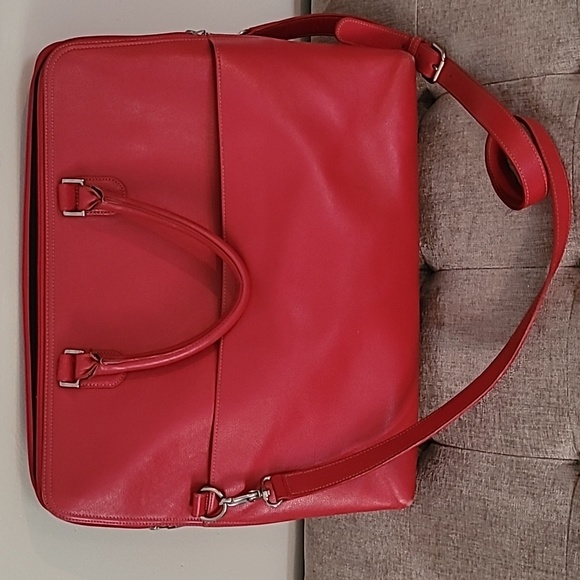 Red Premium Full-Grain Leather Levenger Briefcase Bag - Picture 3 of 6